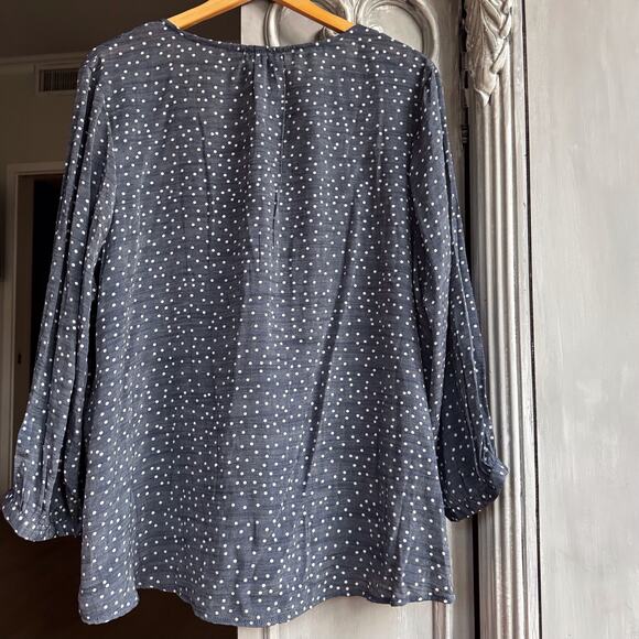Women’s Blouse Sz 3X Boho Peasant Flowy Top Blue & White Polka Dot 3/4 Sleeve - Picture 3 of 6
